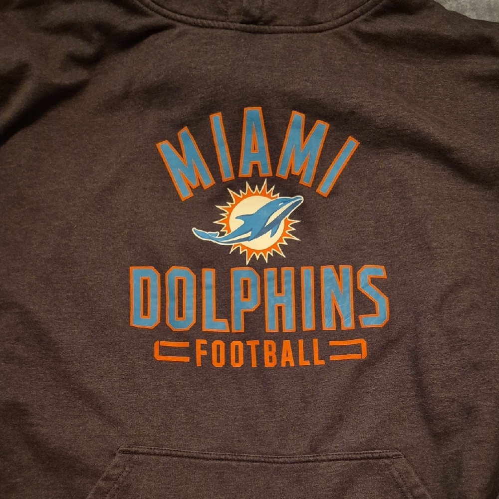 Miami Dolphins Football Hoodie - Deep Gray with Teal & Orange Logo